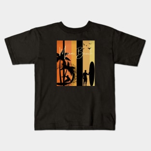 Miami Beach Palm Tree Surfer Kids T-Shirt